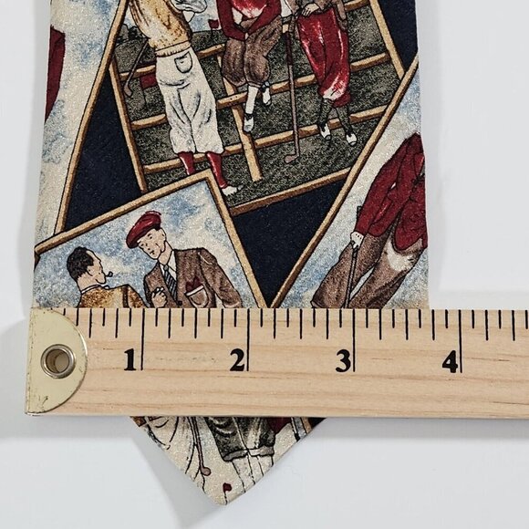 Gant Tie Silk  Multicolor Golf Players Print VTG Boho Art to Wear W3.75 L58 inch - Picture 4 of 16